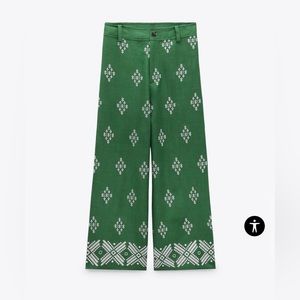 Zara Embroidered Linen Blend Pants